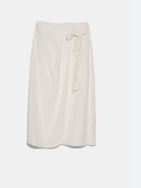 ZARA Midi Wrap Skirt with Side Bow in Cream